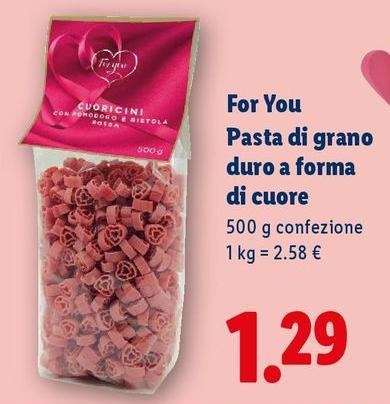 For You - Pasta Di Grano Duro A Forma Di Cuore