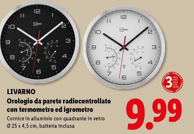 Livarno - Orologio Da Parete Radiocontrollato Con Termometro Ed Igrometro