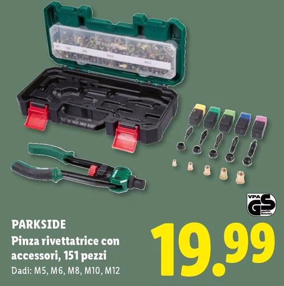 Parkside - Pinza Rivettatrice Con Accessori, 151 Pezzi