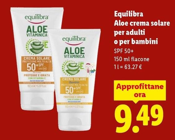 Equilibra - Aloe Crema Solare Per Adulti O Per Bambini