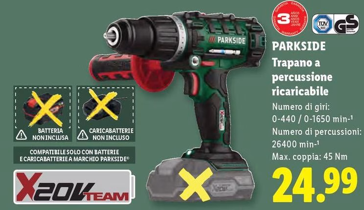 Parkside - Trapano A Percussione Ricaricabile