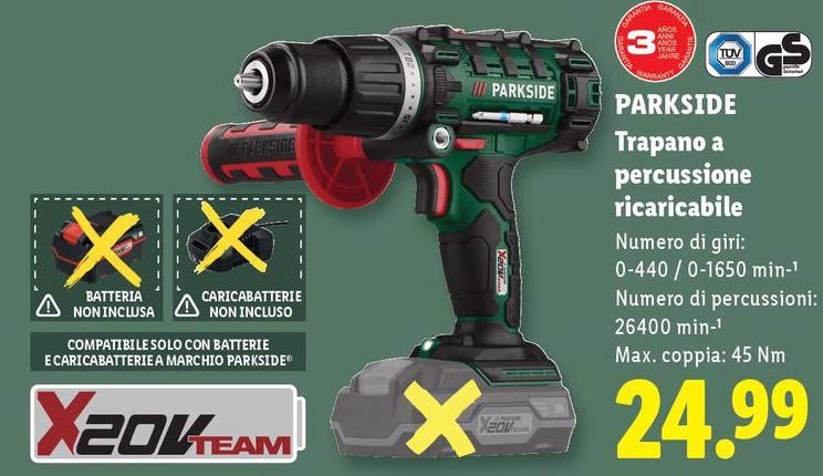 Parkside - Trapano A Percussione Ricaricabile