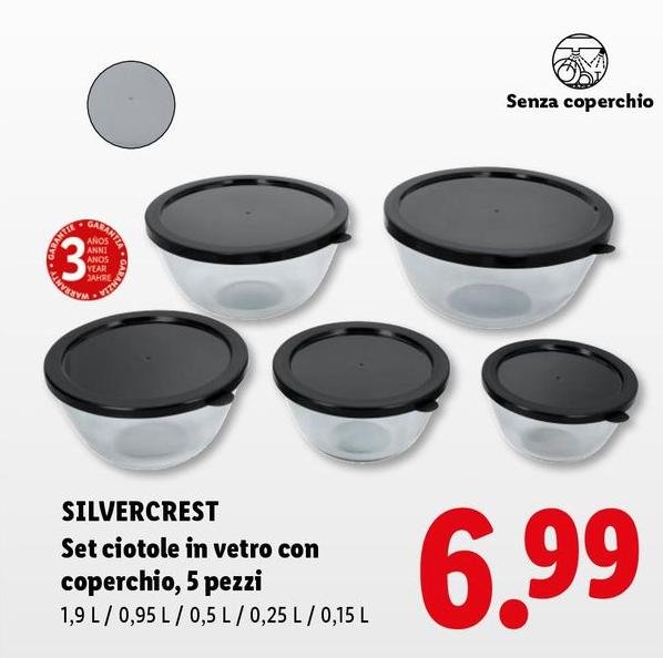 Silvercrest - Set Ciotole In Vetro Con Coperchio, 5 Pezzi