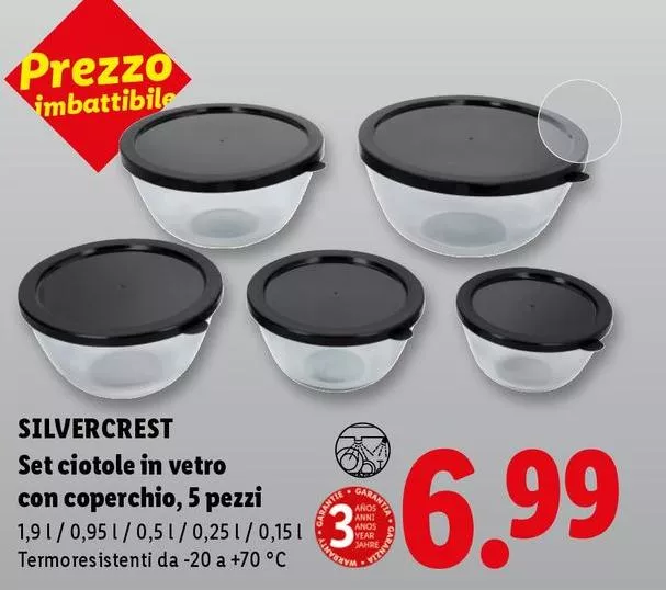 Silvercrest - Set Ciotole In Vetro Con Coperchio, 5 Pezzi