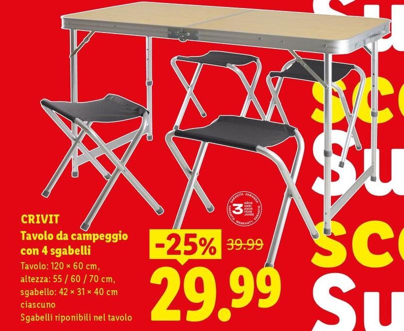 Crivit - Tavolo Da Campeggio Con 4 Sgabelli