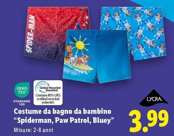 Costume Da Bagno Da Bambino "Spiderman, Paw Patrol, Bluey "