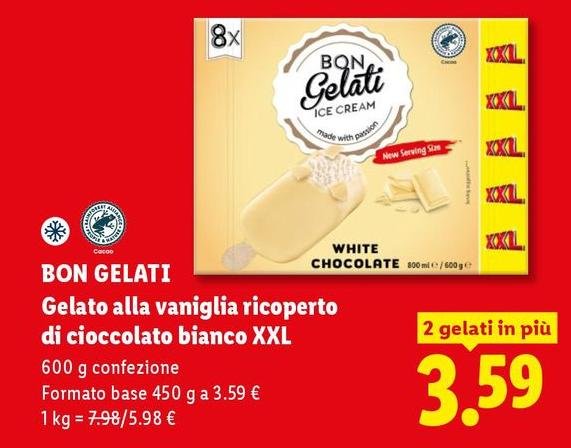 Bon Gelati - Gelato Alla Vaniglia Ricoperto Di Cioccolato Bianco XXL