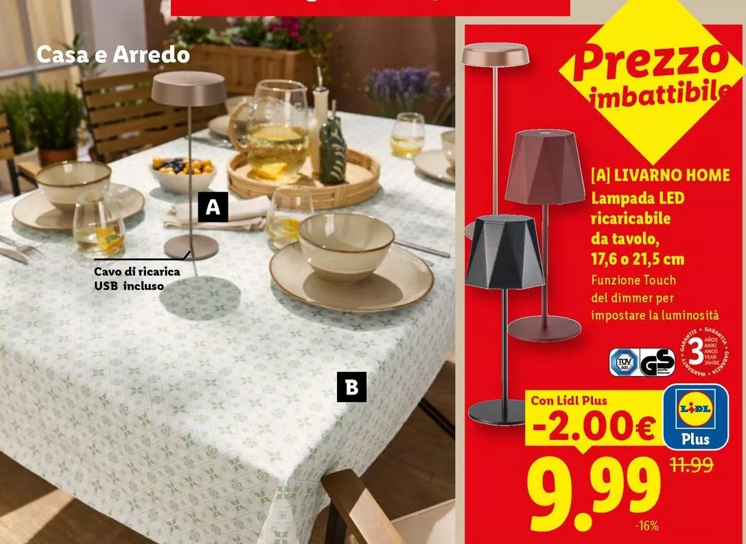 Livarno Home - Lampada LED Ricaricabile Da Tavolo, 17,6 O 21,5 Cm