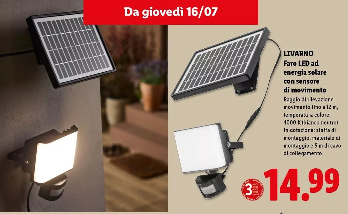 Livarno - Faro LED Aa Energia Solare Con Sensore Di Movimento