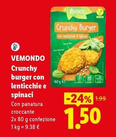 Vemondo - Crunchy Burger Con Lenticchie E Spinaci