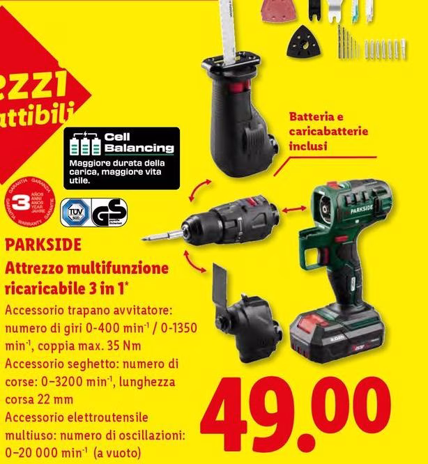 Parkside - Attrezzo Multifunzione Ricaricabile 3 In 1