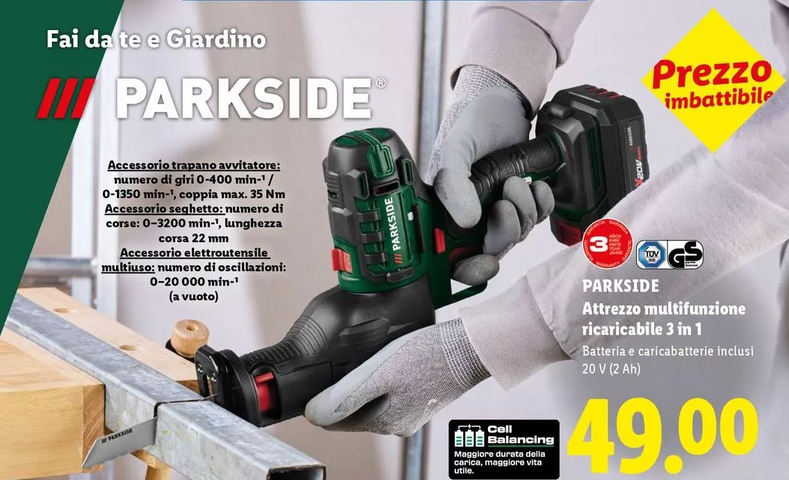 Parkside - Attrezzo Multifunzione Ricaricabile 3 In 1