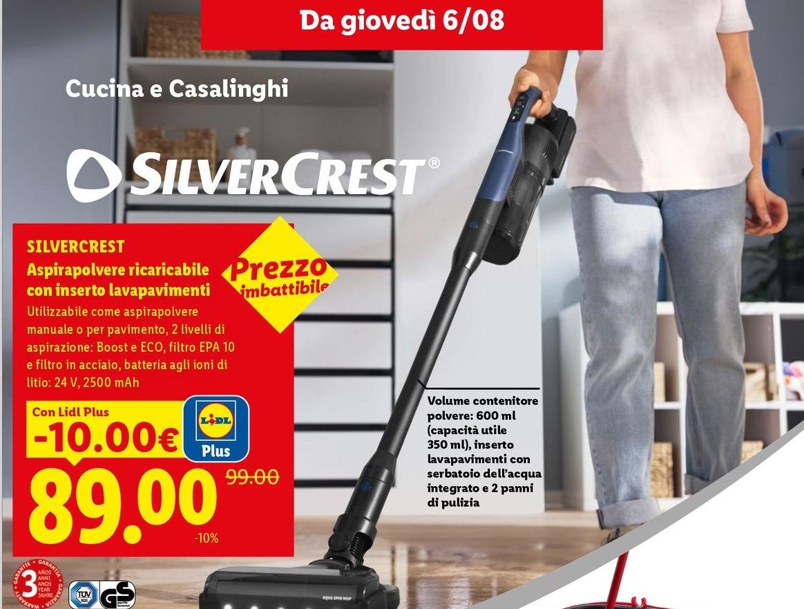 Silvercrest - Aspirapolvere Ricaricabile Con Inserto Lavapavimenti