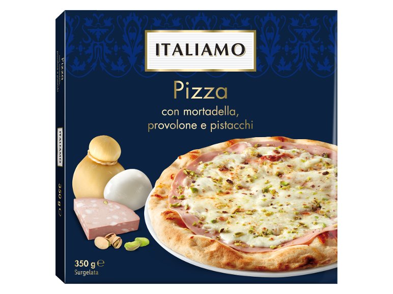 Pizza con mortadella, provolone e pistacchi