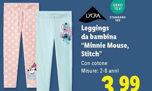 Lycra - Leggings Da Bambina "Minnie Mouse, Stitch"