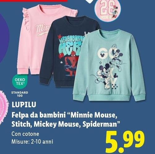 Lupilu - Felpa Da Bambini "Minnie Mouse, Stitch, Mickey Mouse, Spiderman"