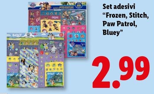 Set Adesivi "Frozen, Stitch, Paw Patrol, Bluey"