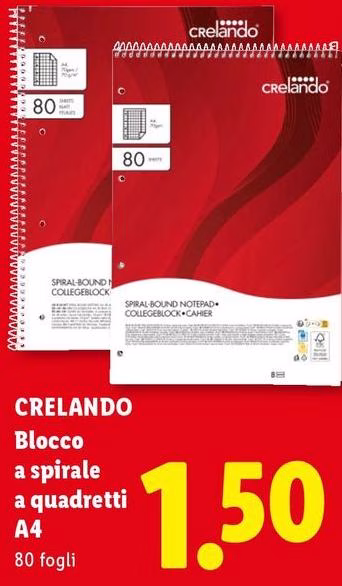 Crelando - Blocco A Spirale A Quadretti A4