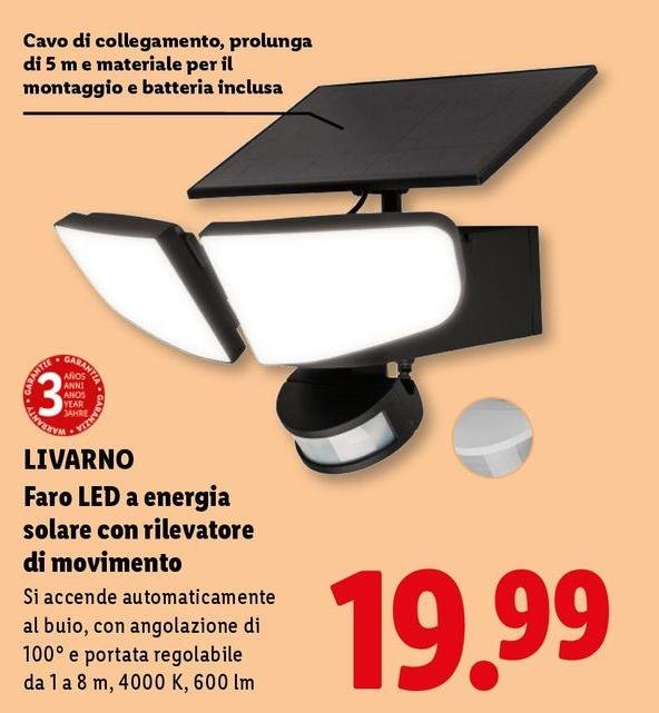 Livarno - Faro Led A Energia Solare Con Rilevatore Di Movimento