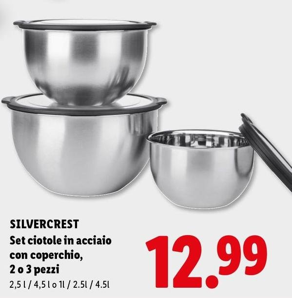 Silvercrest - Set Ciotola In Acciaio Con Coperchio, 2 O 3 Pezzi