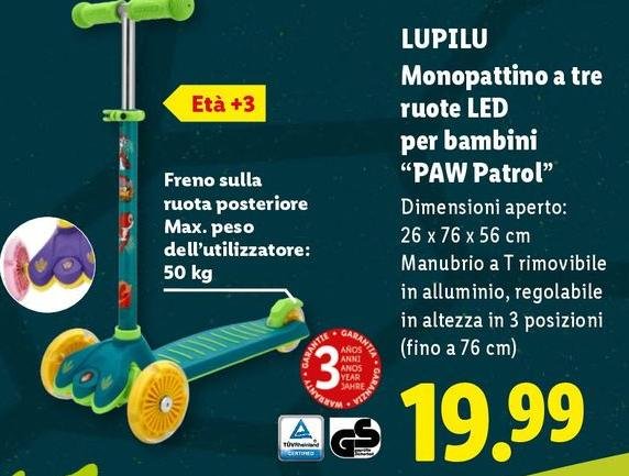 Lupilu - Monopattino A Tre Ruote Led Per Bambini "Paw Patrol"