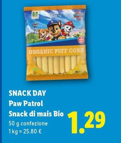 Snack Day - Paw Patrol Snack Di Mais Bio