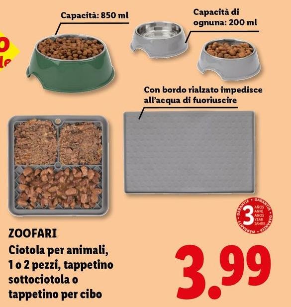 Zoofari - Ciotola Per Animali, 1 O 2 Pezzi, Tappetino Sottociotola O Tappetino Per Cibo