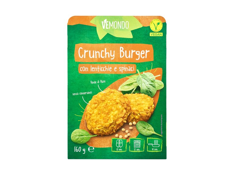 Crunchy burger con lenticchie e spinaci