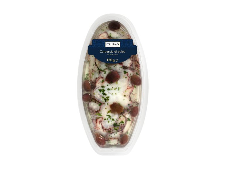 Carpaccio di polpo con olive leccino