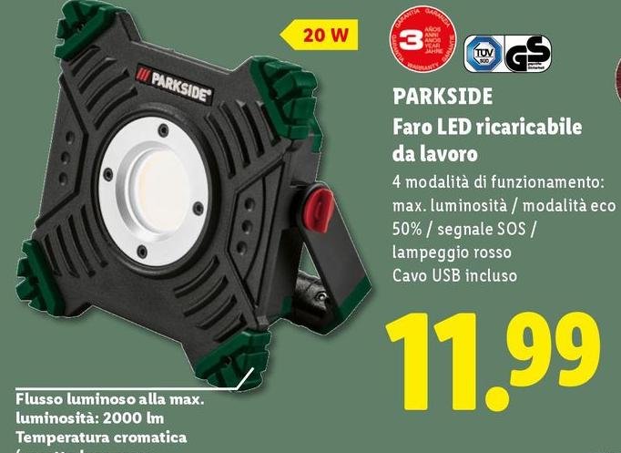 Parkside - Faro Led Ricaricabile Da Lavoro