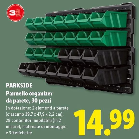 Parkside - Pannello Organizer Da Parete, 30 Pezzi