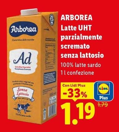 Arborea - Latte UHT Parzialmente Scremato Senza Lattosio