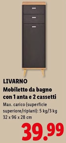 Livarno - Mobiletto Da Bagno Con 1 Anta E 2 Cassetti