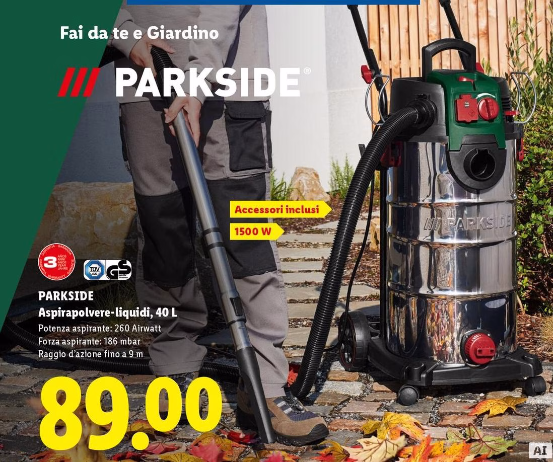 Parkside - Aspirapolvere Liquidi, 40 L