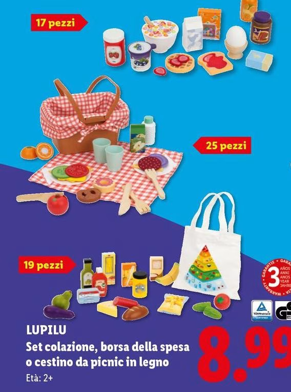 Lupilu - Set Colazione/Borsa Della Spesa O Cestino Da Picnic In Legno