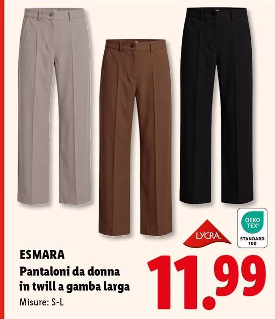 Esmara - Pantaloni Da Donna In Twill A Gamba Larga