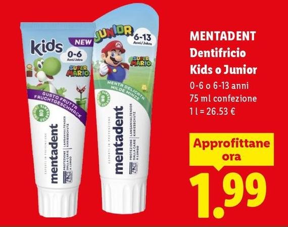 Mentadent - Dentifricio Kids O Junior
