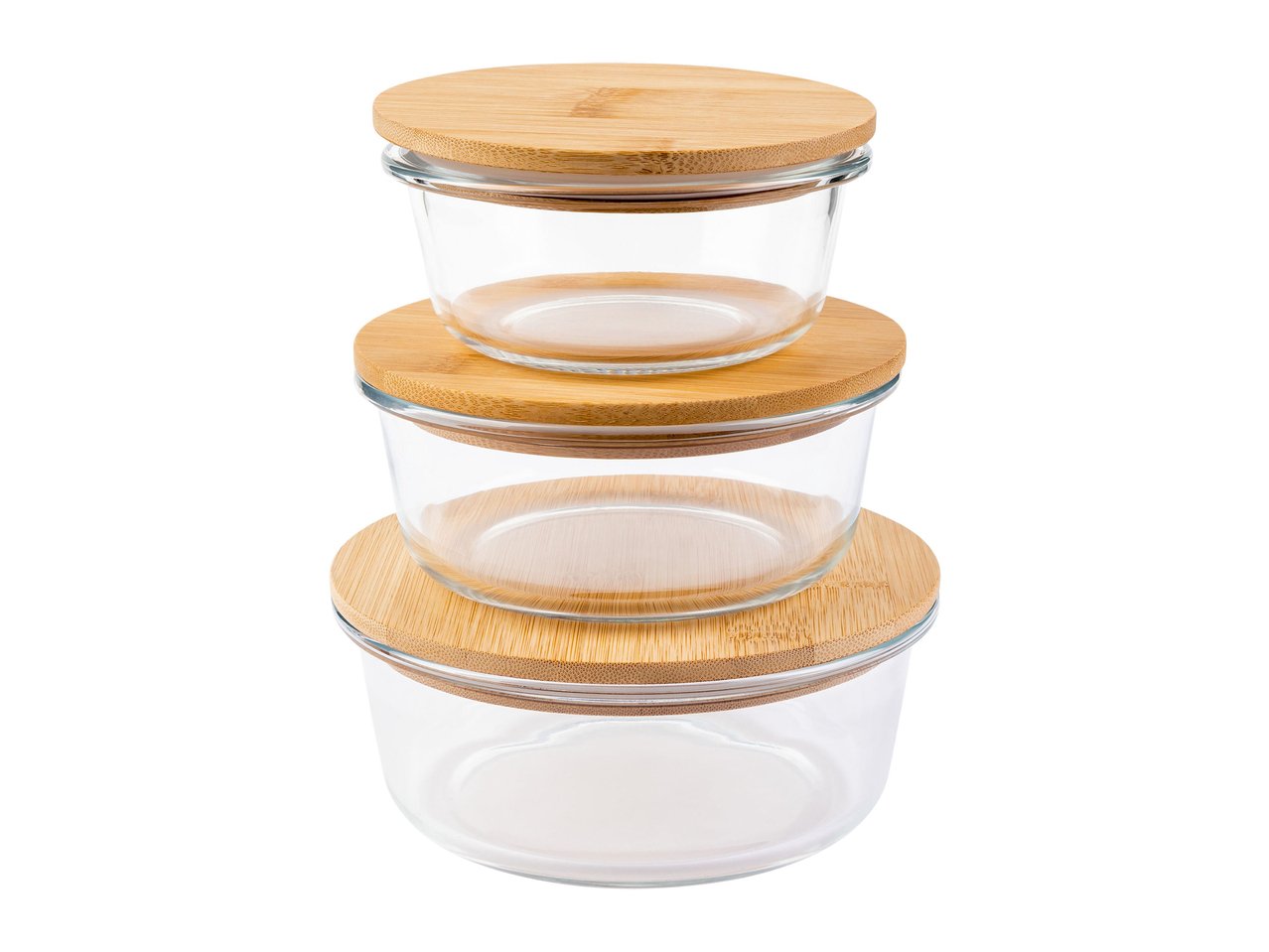 Set 3 contenitori in vetro con coperchio in bambù