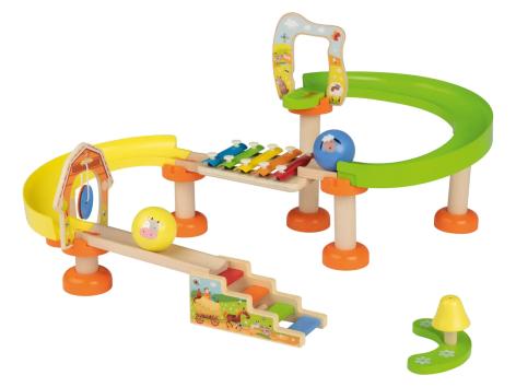 Pista per biglie in legno