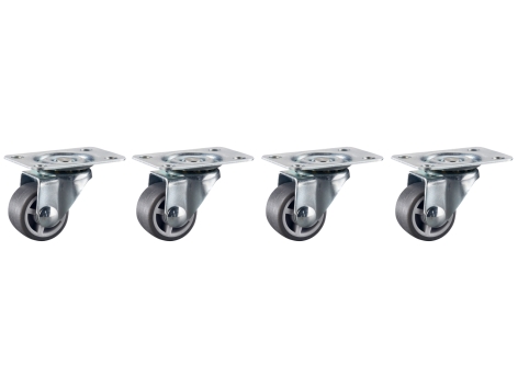 Set 4 Ruote Piattaforma In PP Da 100 Mm – 2 Girevoli E 2 Con Freno, Carico 450 Kg, Per Carrelli E Attrezzature