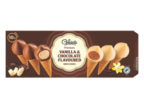 Mini coni gelato al gusto vaniglia e cioccolato