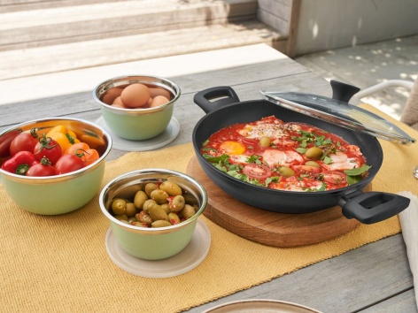 Set ciotole in acciaio con coperchio