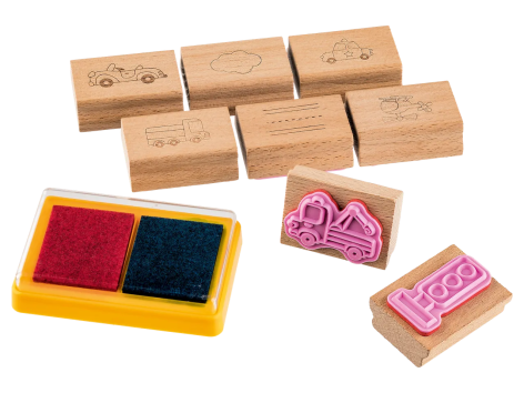 Multiprint Set Timbri Bambi - 2 Timbri In Legno, Tampone Blu Lavabile, 8 Pennarelli Giotto Turbo Color - Gioco Creativo Per Bambini