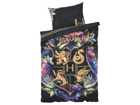 Biancheria Letto Harry Potter Set | Copripiumino 140x200 Cm Con Stemma Hogwarts | Brilla Al Buio Biancheria Cotone Licenza
