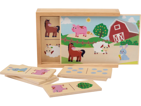 Gioco in legno “Domino, memo, gioco della pesca o di equilibrio”