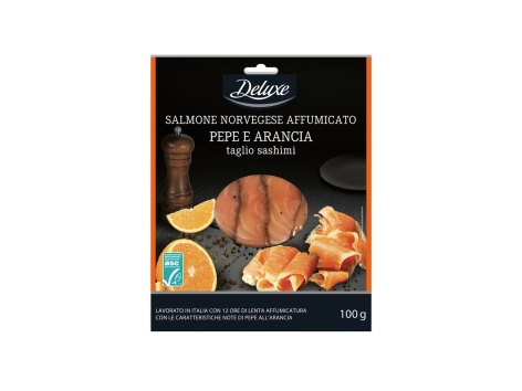 Salmone norvegese affumicato, con pepe e arancia