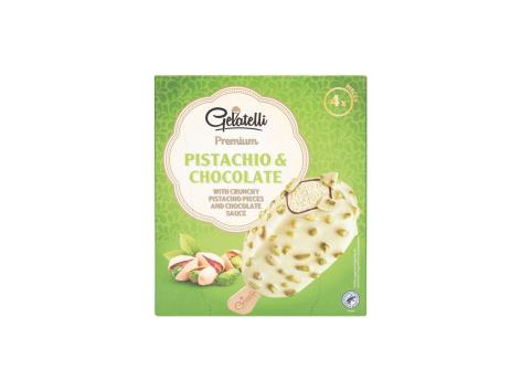 Gelato ricoperto di cioccolato e pistacchio