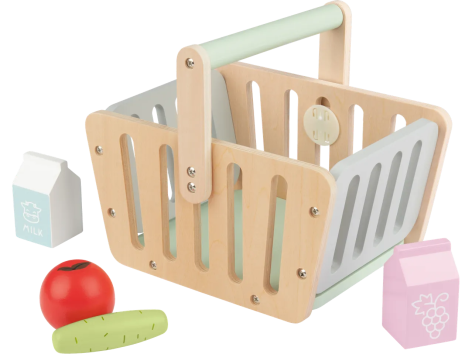 Gioco cassa, bilancia, cassetta alimentare o cesto portaspesa in legno