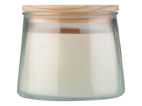 Candela profumata in vetro con stoppino in legno