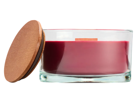 Candela profumata in vetro con stoppino in legno